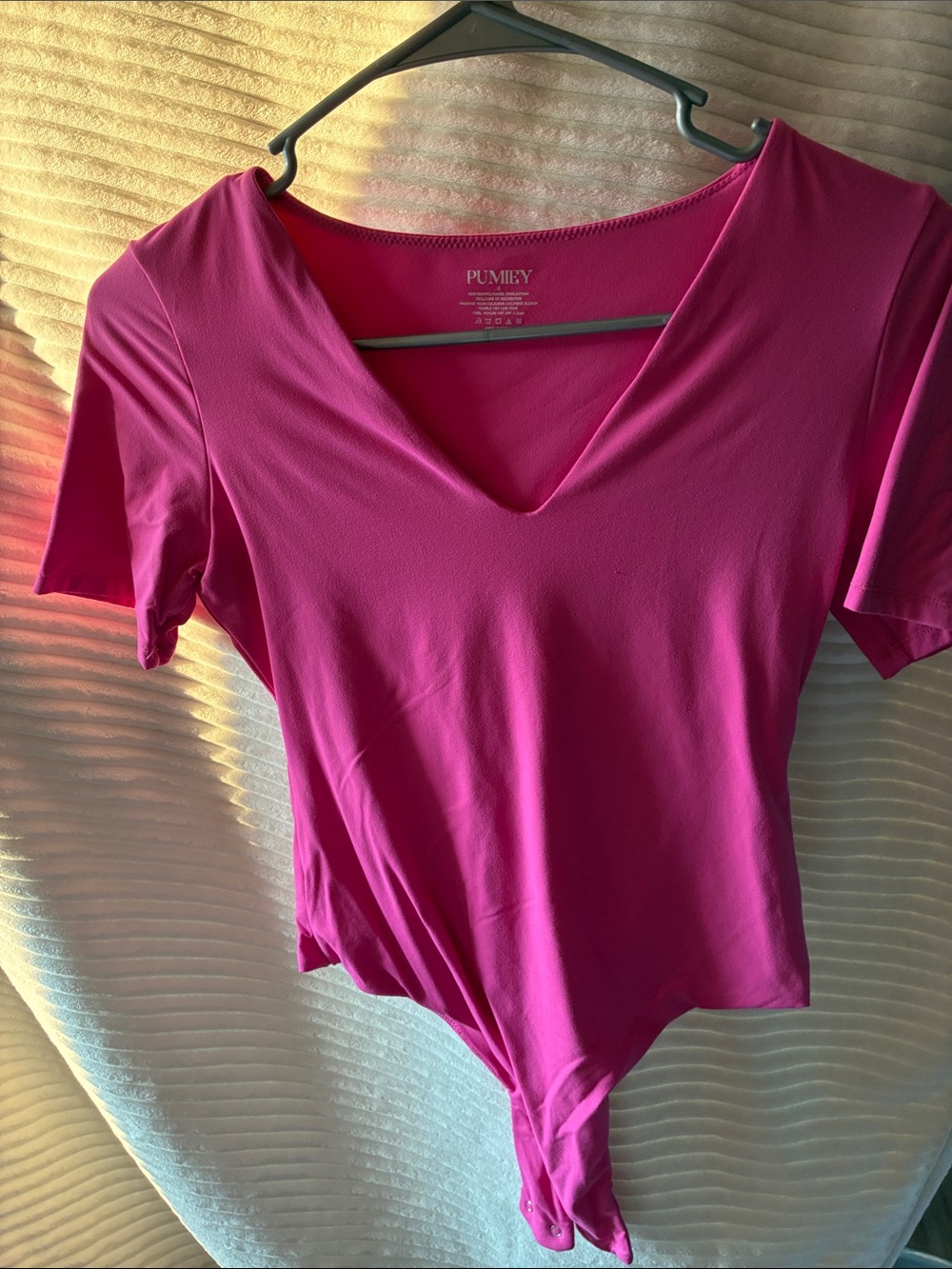 Women’s Fuchsia V-Neck Short Sleeve Bodysuit